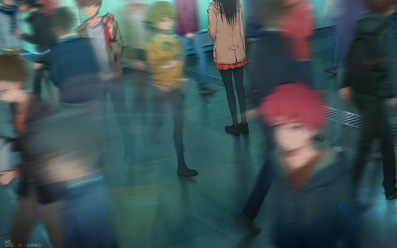 Anime Characters in Crowd — Blue, Dynamic