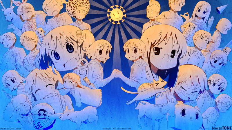 Anime Characters in Crowd — Blue, Playful