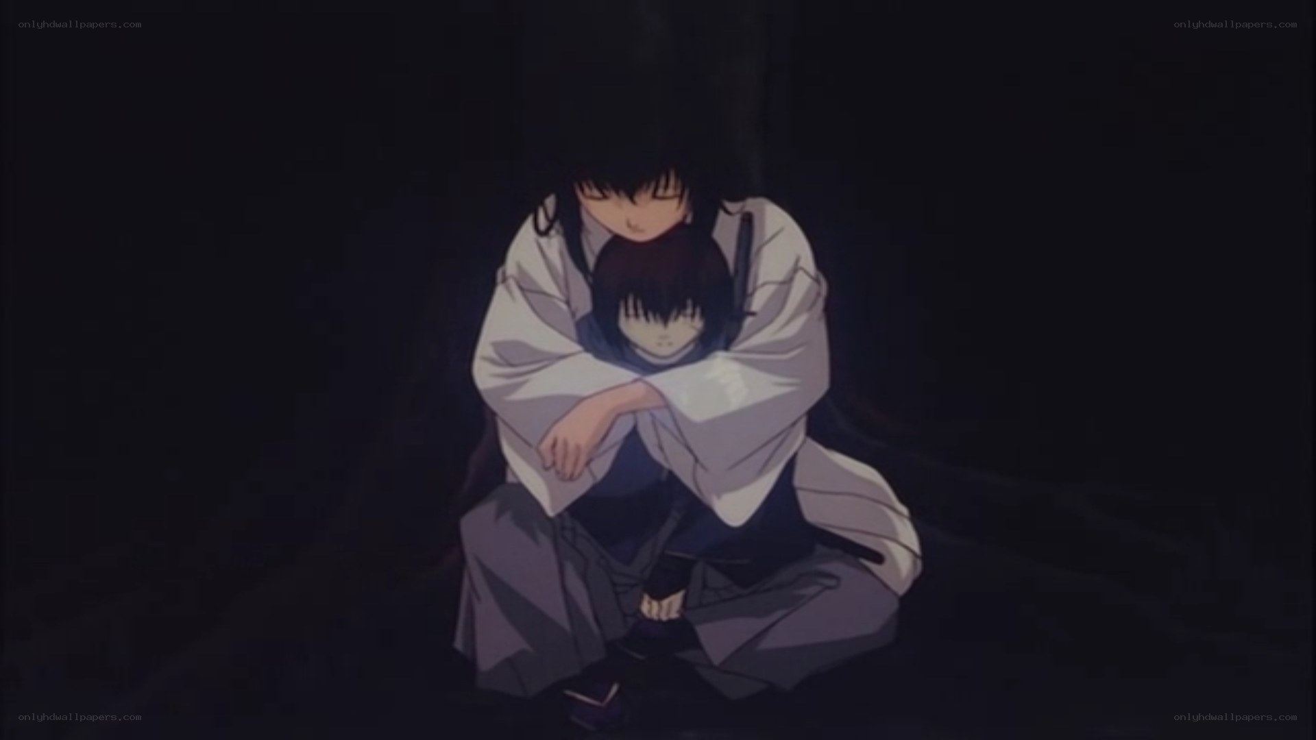 anime characters in dark room
