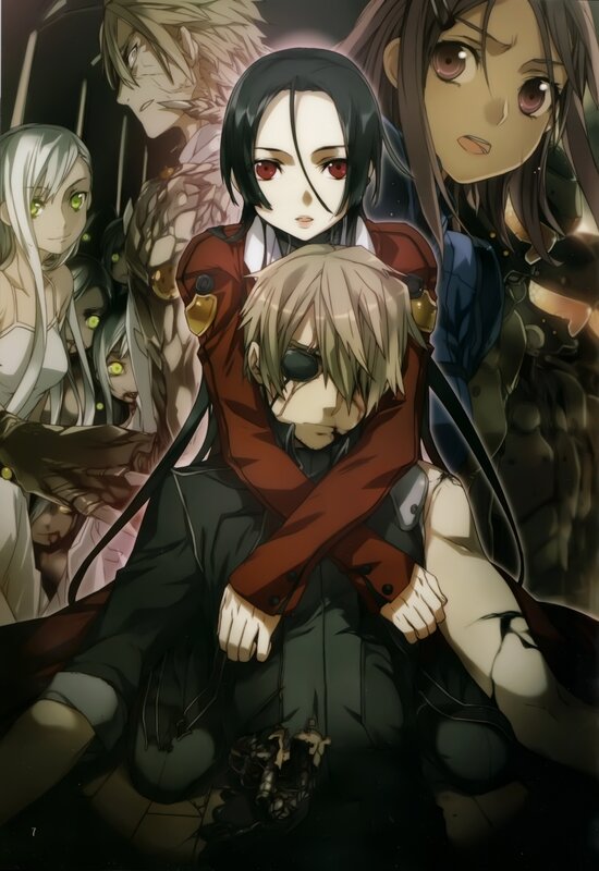 anime characters in dark scene