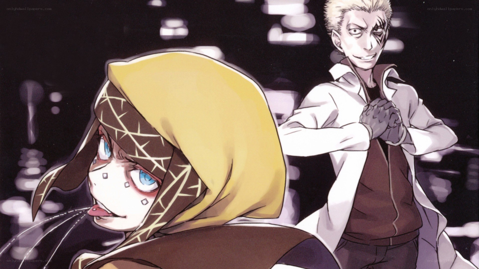 anime characters in dark scene