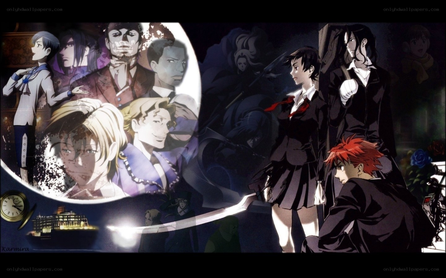 anime characters in dark scene