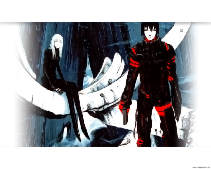 anime characters in dark setting