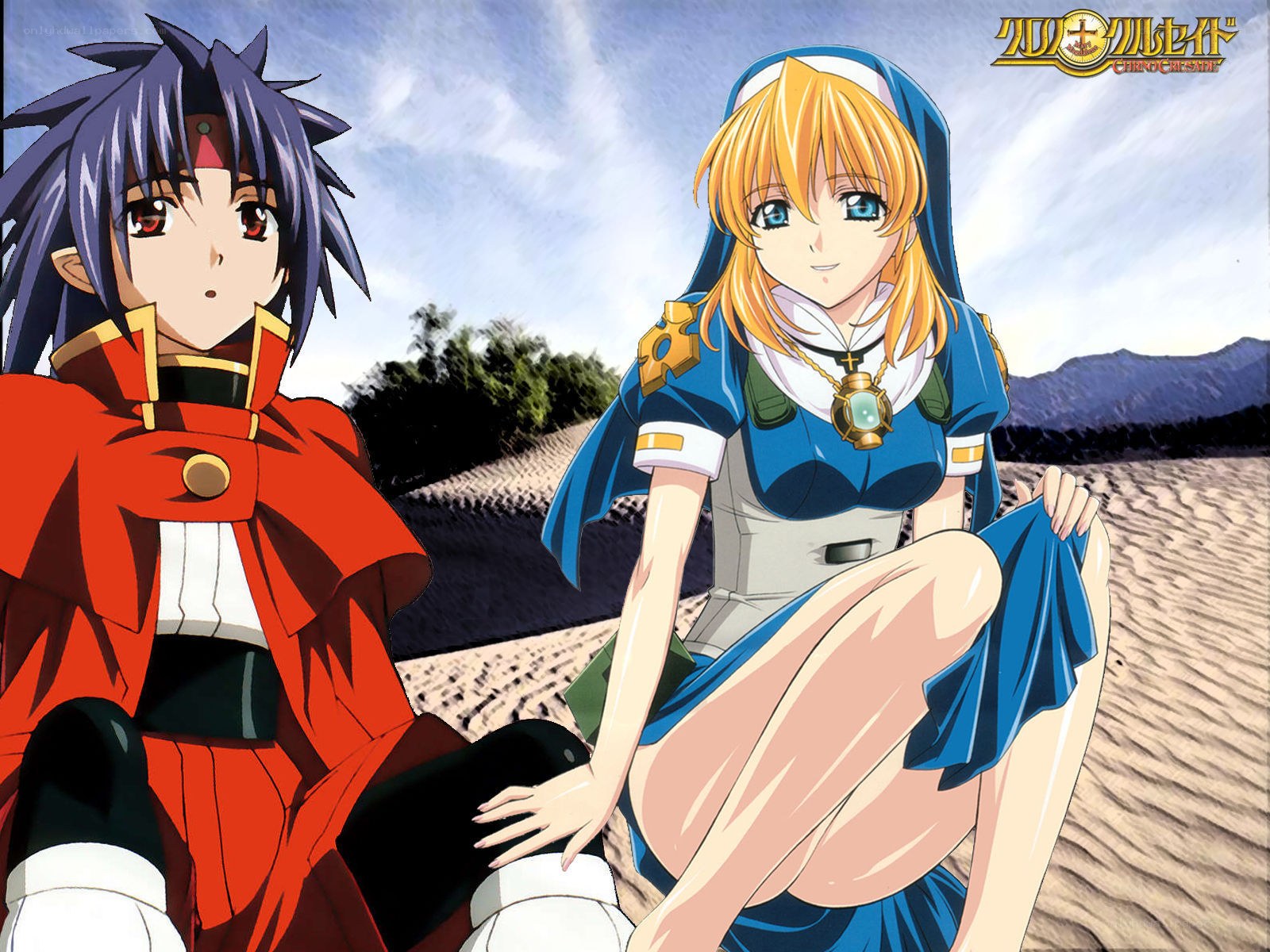 Anime characters in desert scene