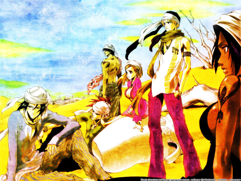 Anime Characters in Desert — Yellow, Dramatic, Afternoon, Manga, Sand Dunes