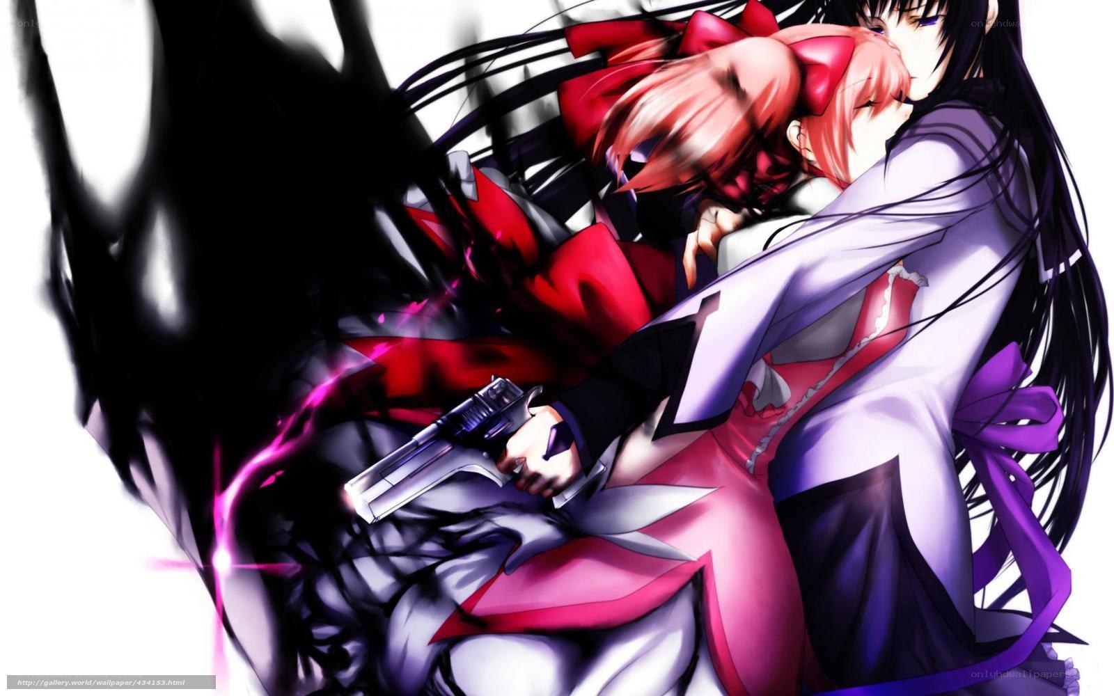 Anime characters in dramatic embrace