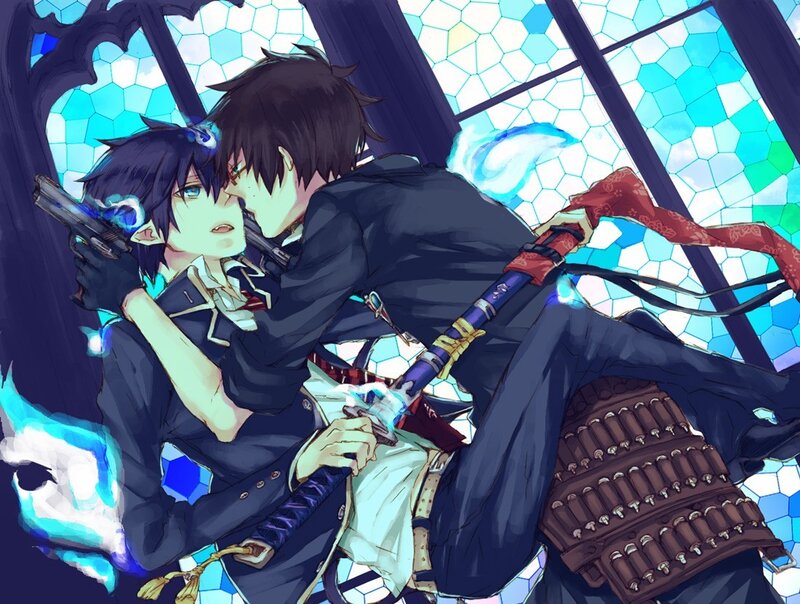 anime characters in dramatic pose