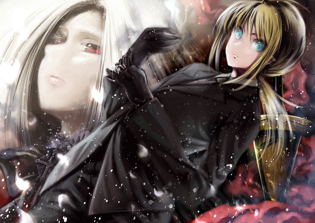 Anime characters in dramatic scene