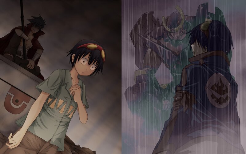 Anime characters in dramatic scenes