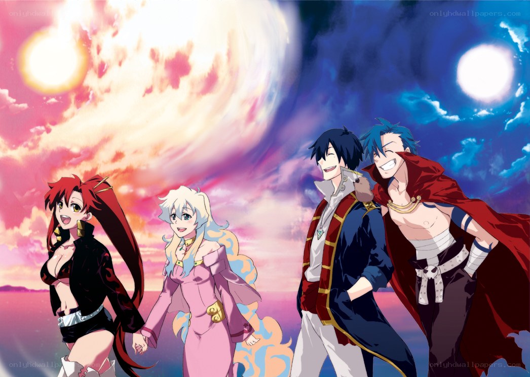 anime characters in dramatic sky