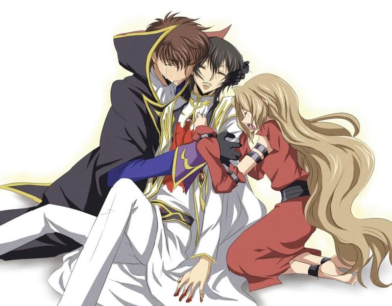 Anime characters in emotional embrace