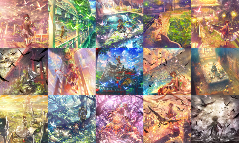 Anime Characters in Fantasy Scenes — Green