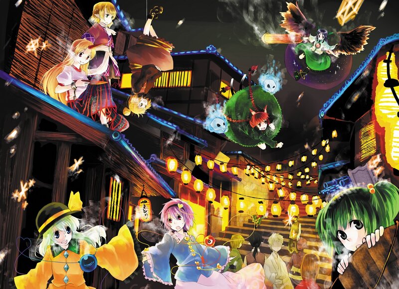 Anime Characters in Festival — Green, Festive