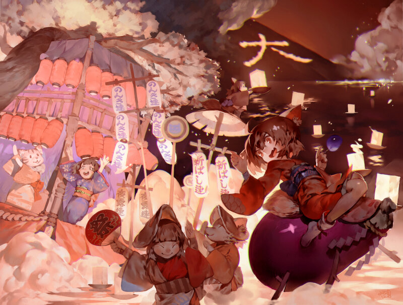 Anime Characters in Festival — Red, Festive