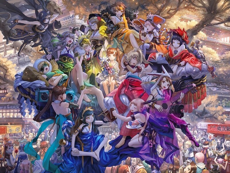 Anime characters in festival scene