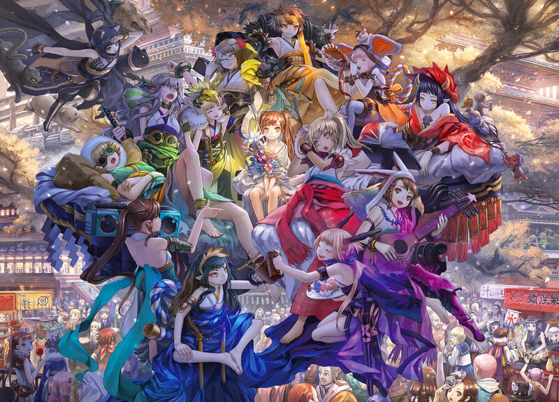 Anime characters in festival scene