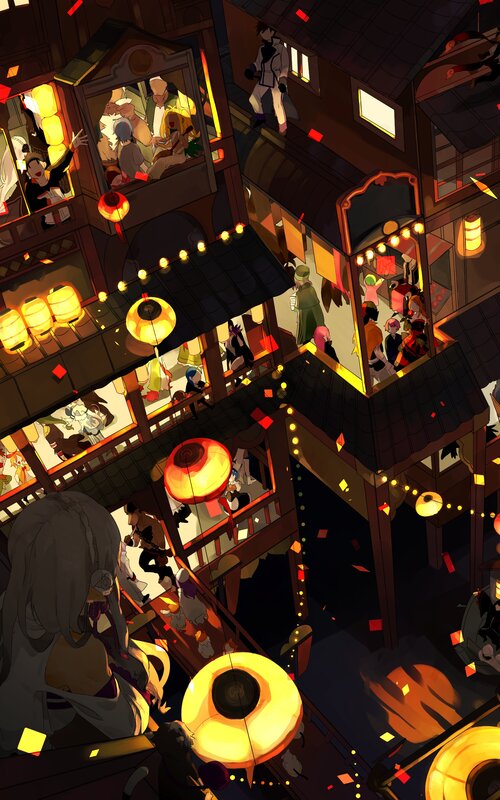Anime Characters in Festival — Yellow