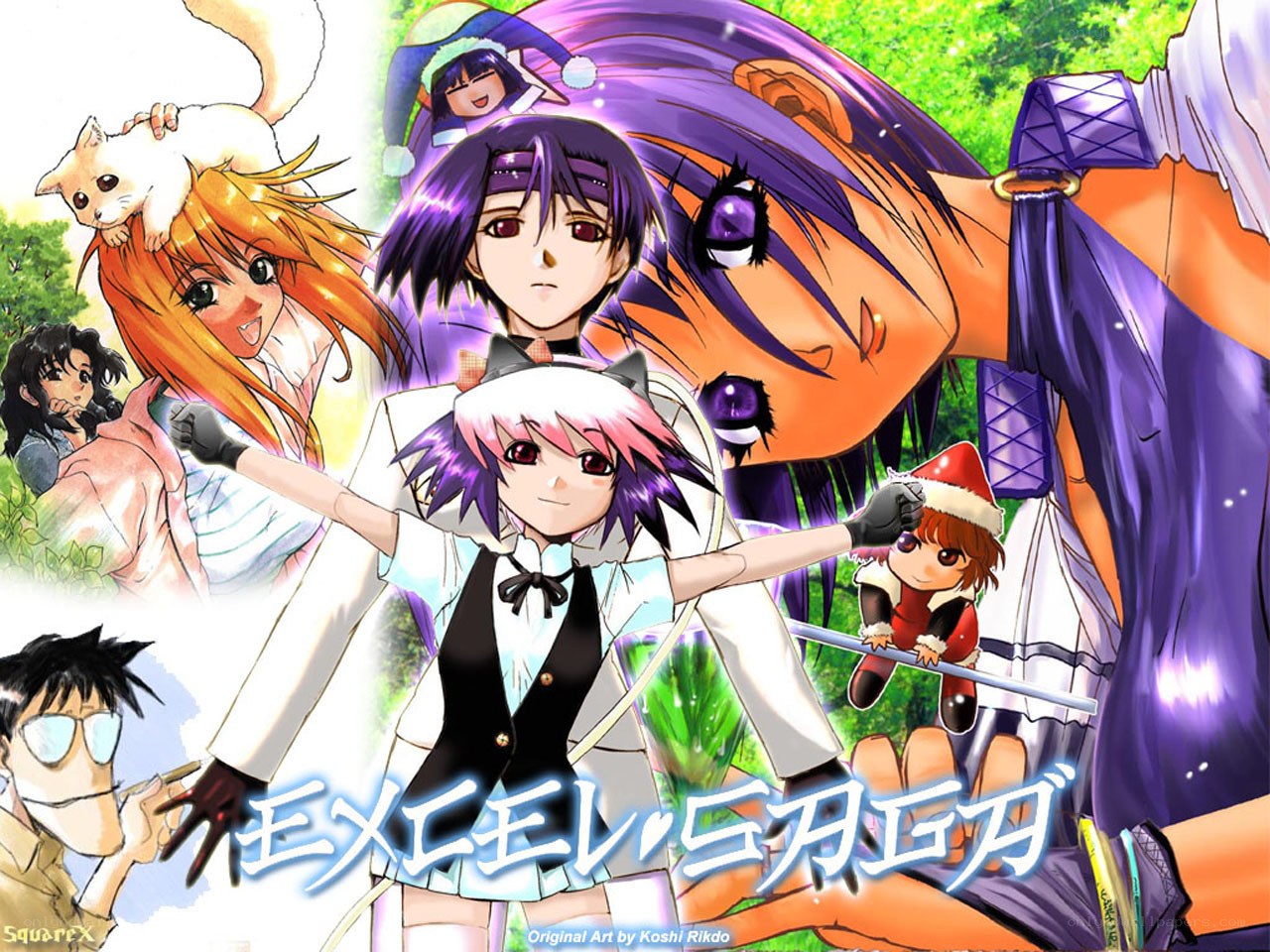 Anime characters in festive scene
