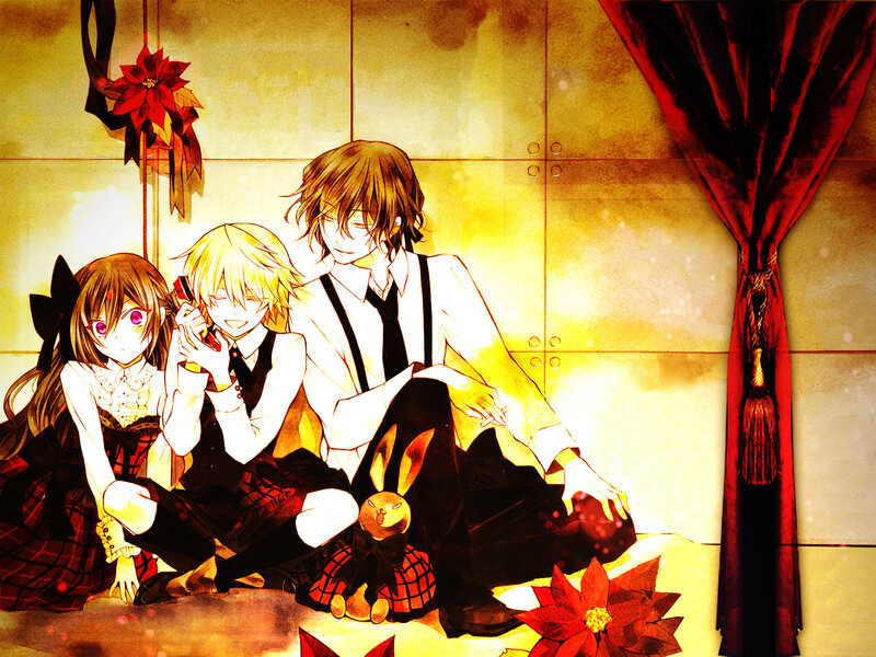 anime characters in festive scene