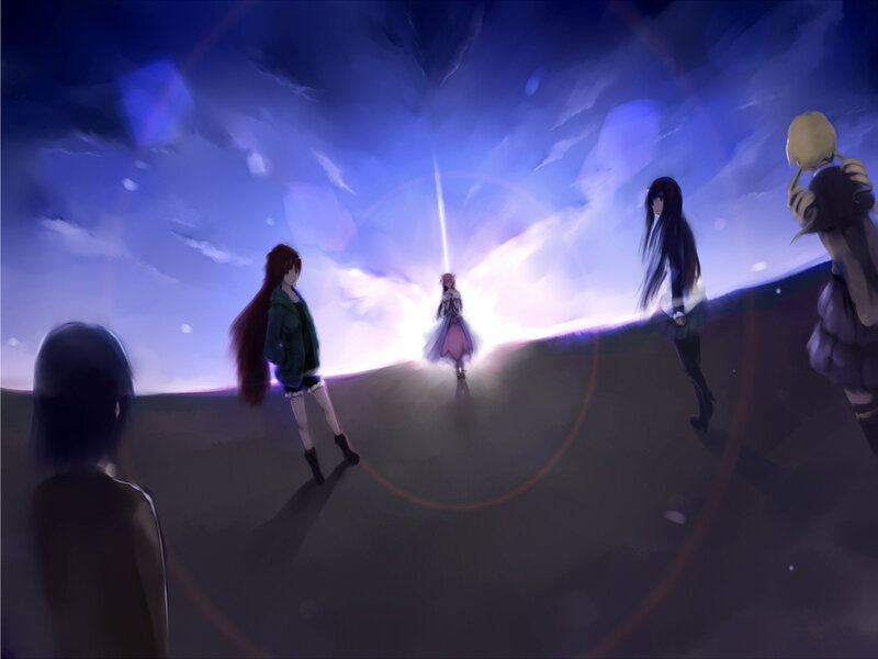 Anime Characters in Field — Blue, Dramatic