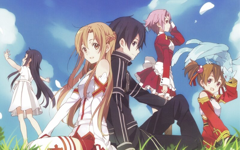 Anime Characters in Field — Blue, Peaceful, Afternoon