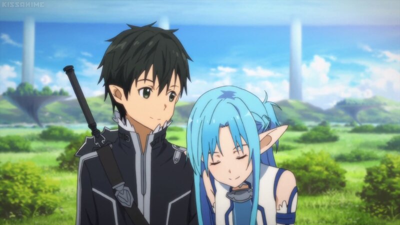 Anime Characters in Field — Blue, Serene, Afternoon