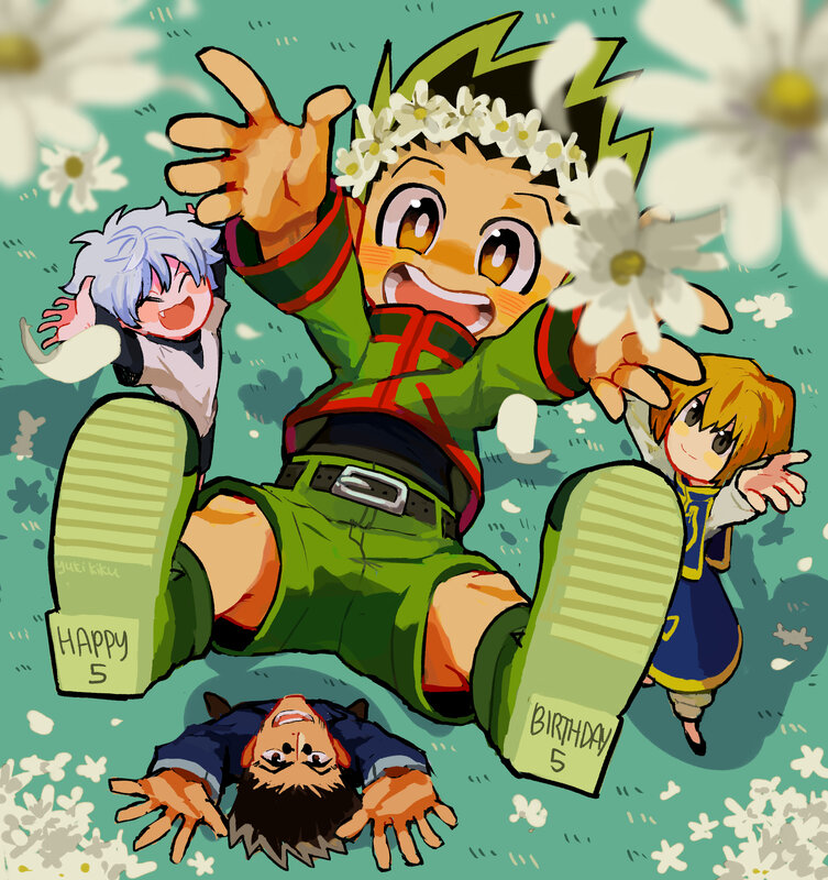 Anime Characters in Field — Green, Playful, Spring