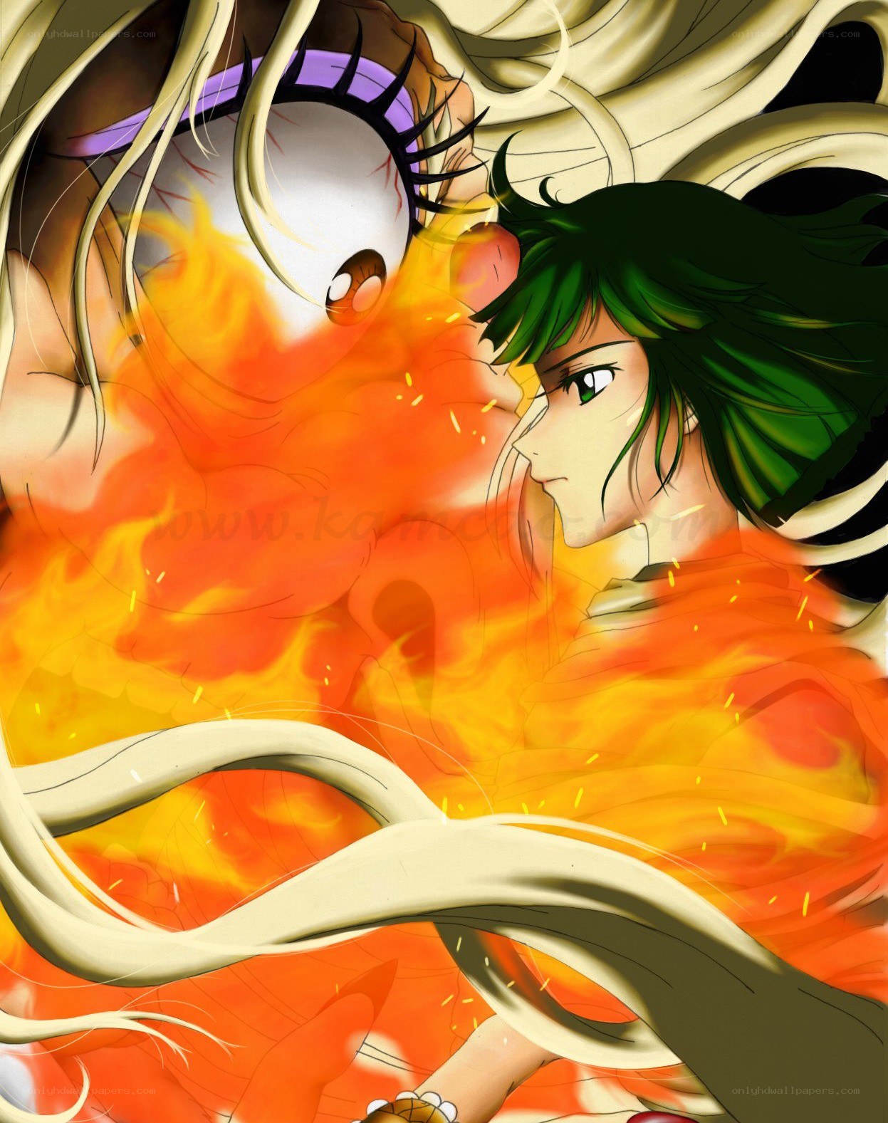 anime characters in fire