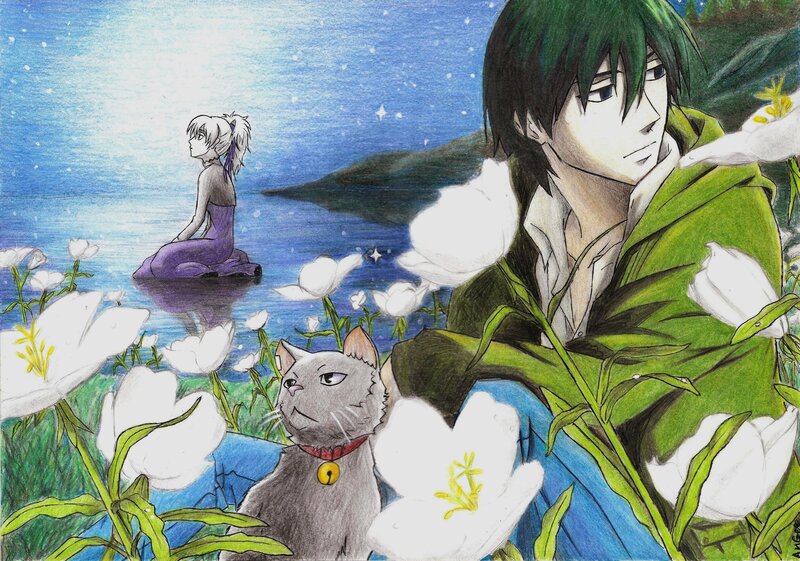 Anime Characters in Flowers — Green