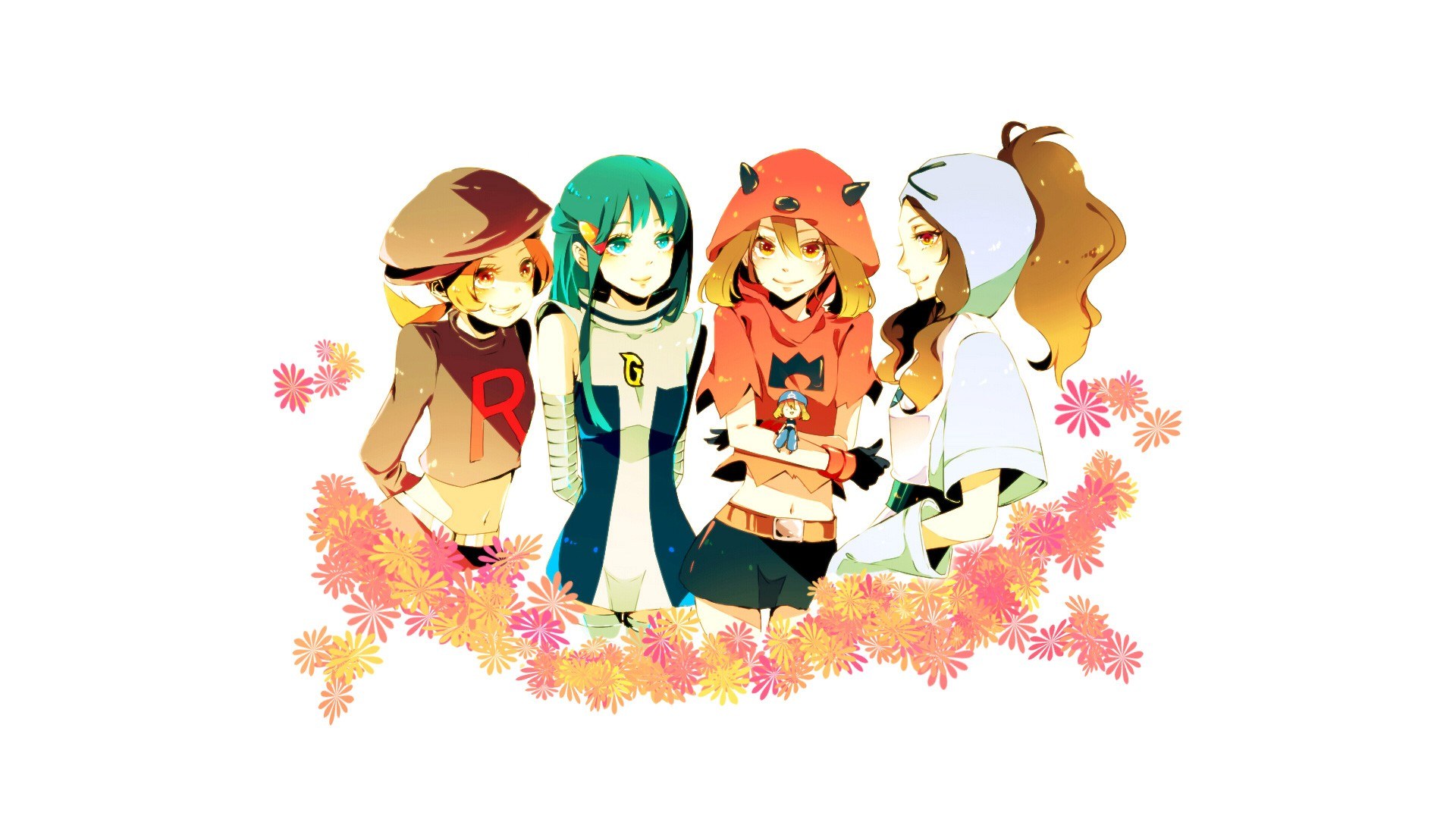 anime characters in flowers