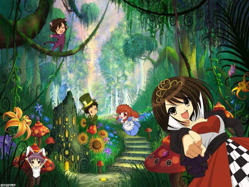 Anime Characters in Forest — Green, Whimsical