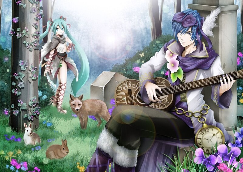 Anime Characters in Forest — Purple, Serene