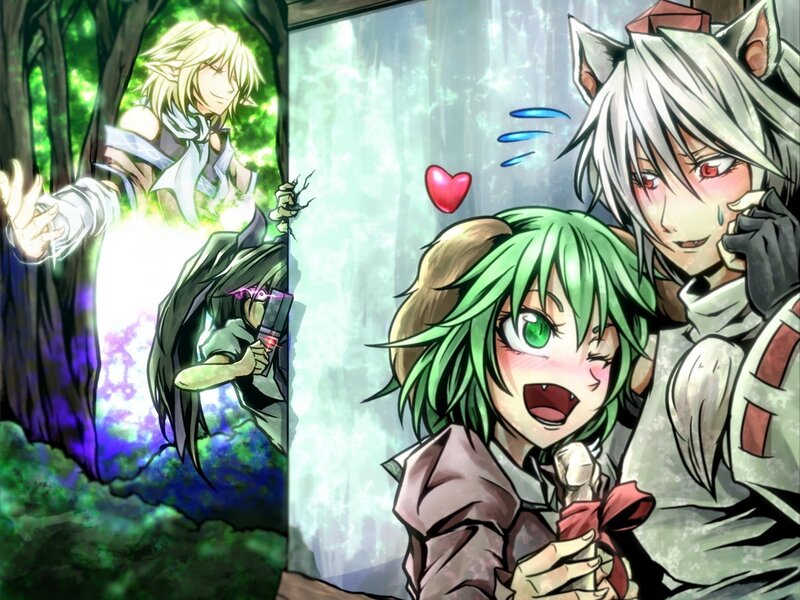 Anime characters in forest scene