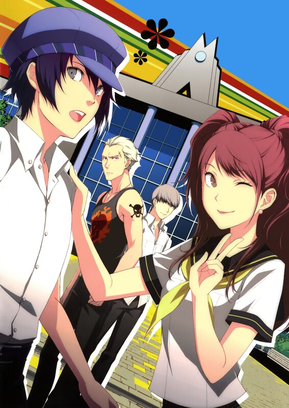 Anime characters in front of a building