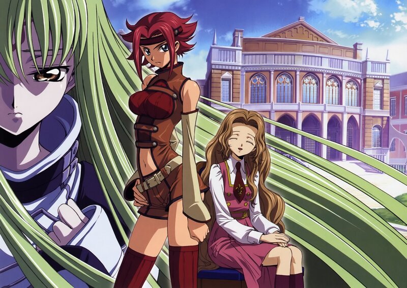 anime characters in front of a building