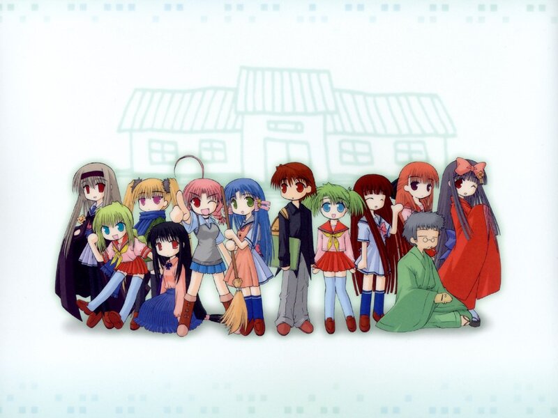 anime characters in front of a house