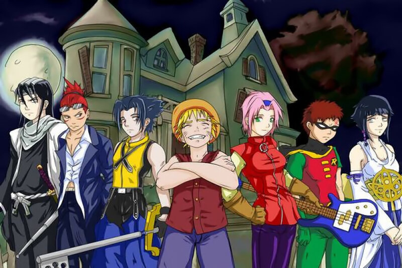anime characters in front of house