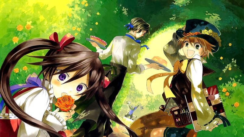 Anime Characters in Garden — Green, Cheerful