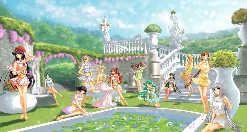 Anime Characters in Garden — Green, Serene