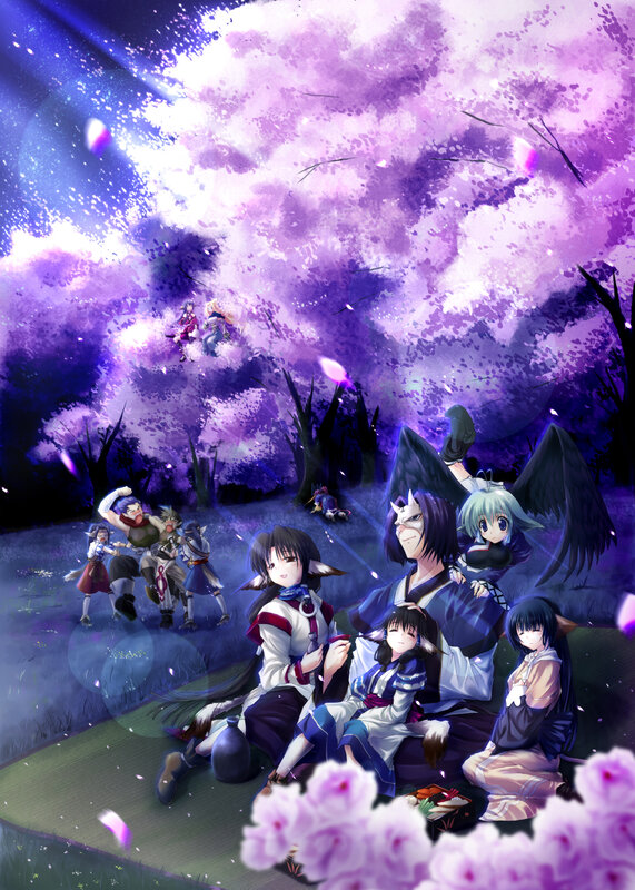 Anime Characters in Garden — Purple, Dramatic