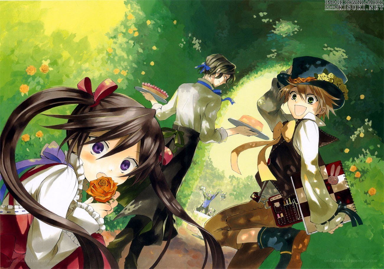 Anime characters in garden scene