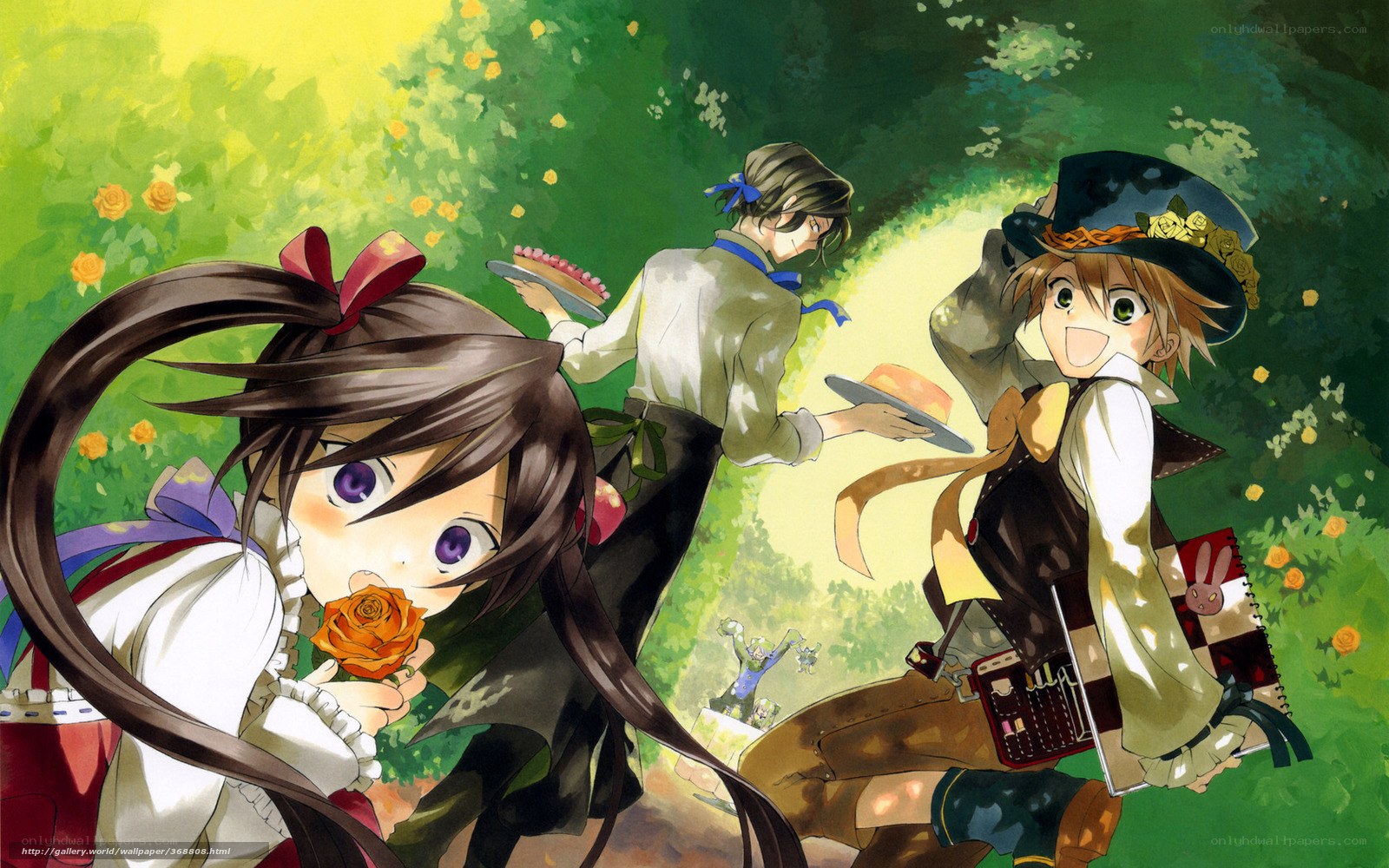 Anime characters in garden scene
