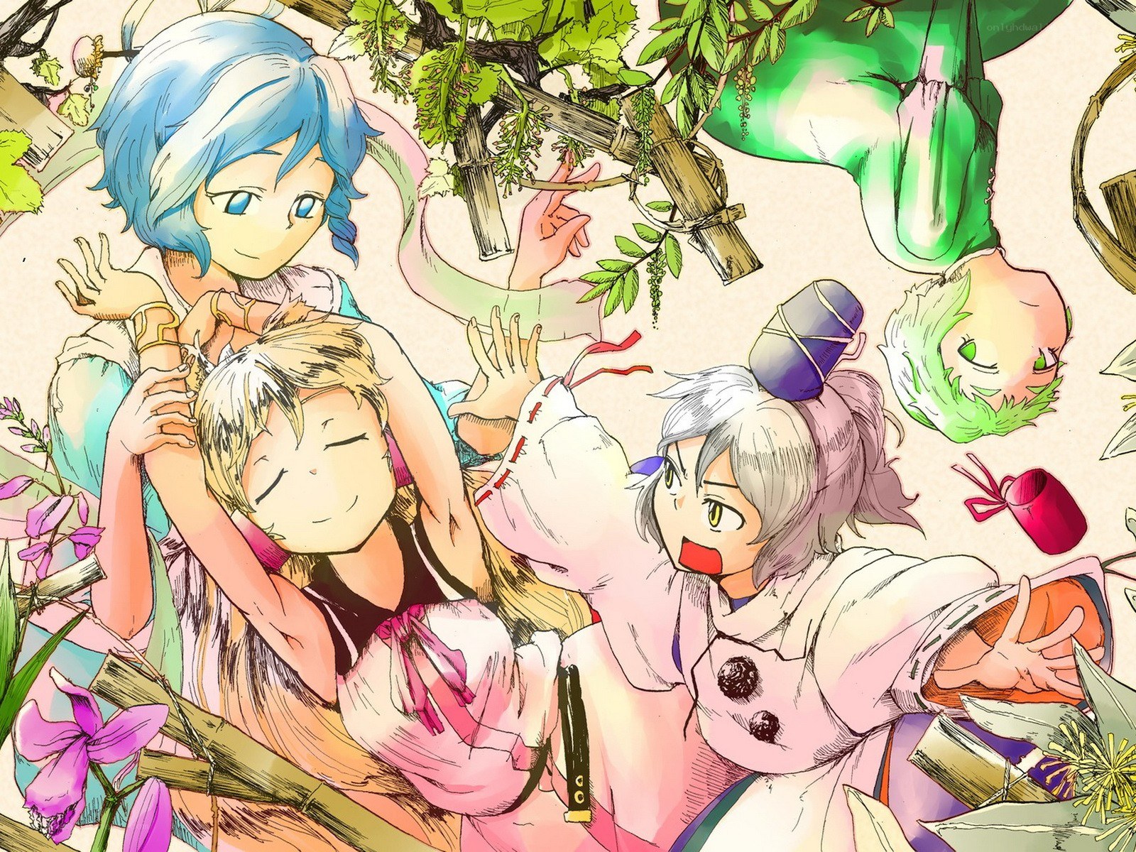 anime characters in garden