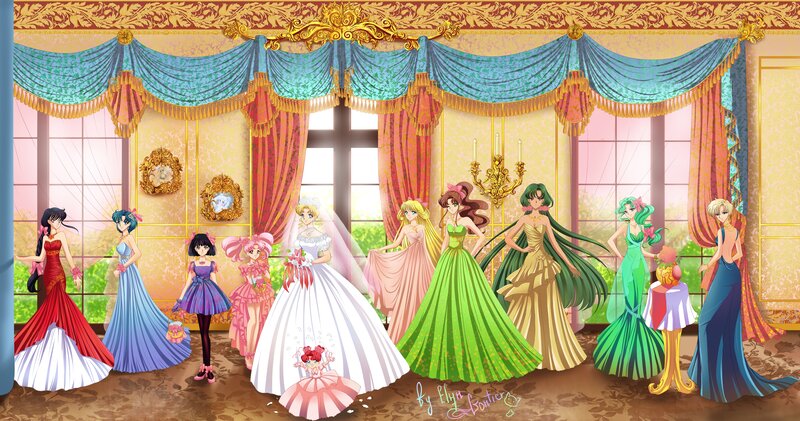 Anime Characters in Gowns — Gold, Festive