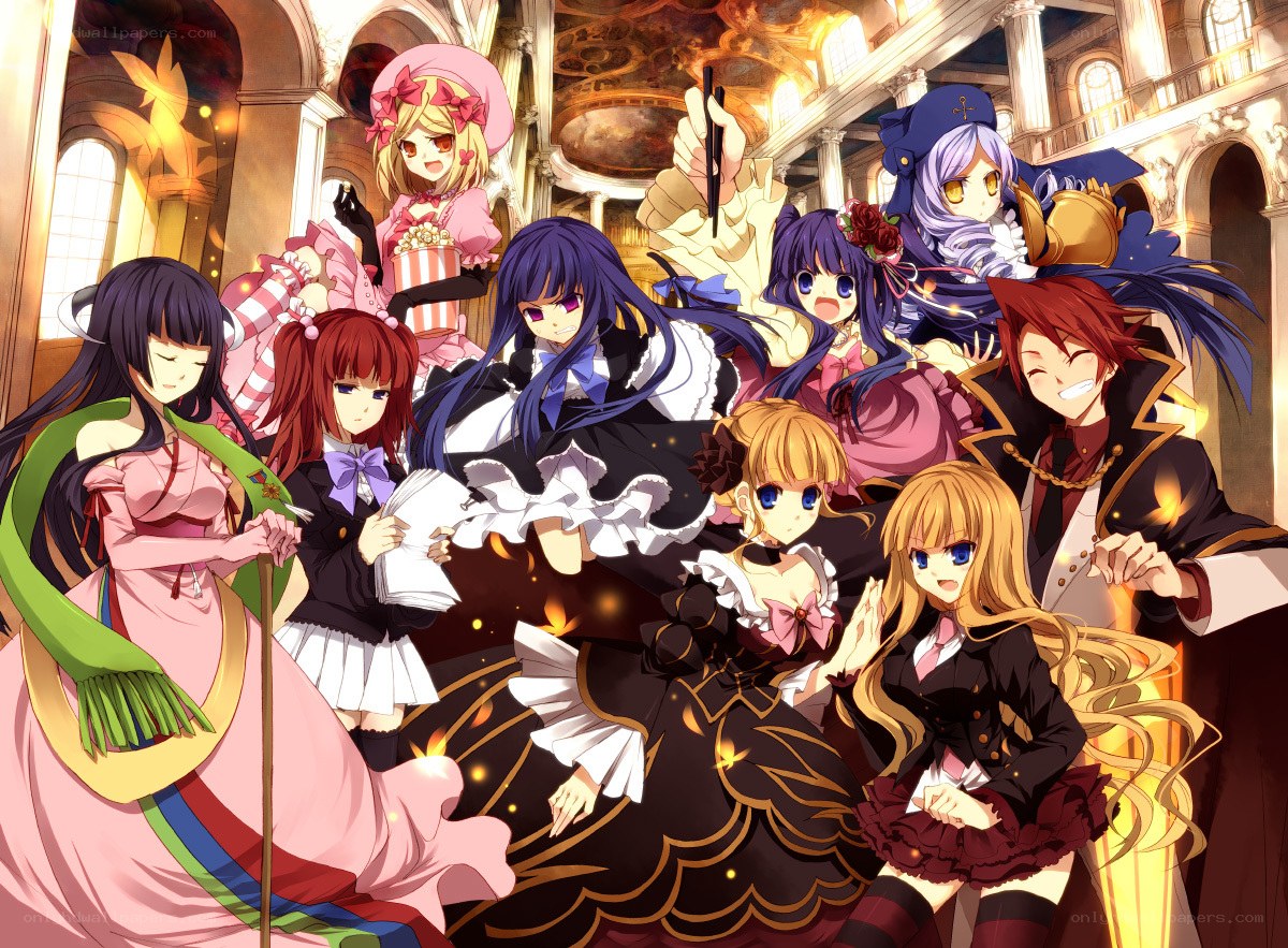 anime characters in grand hall