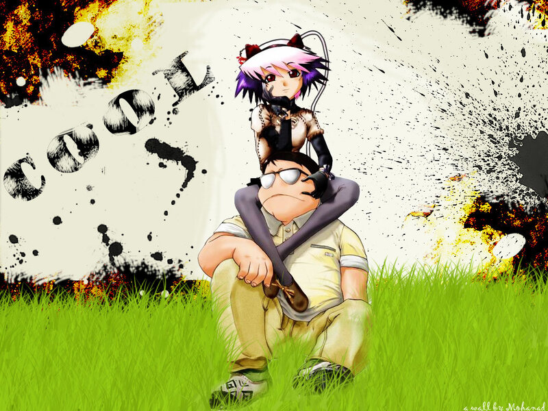 Anime characters in grassy field