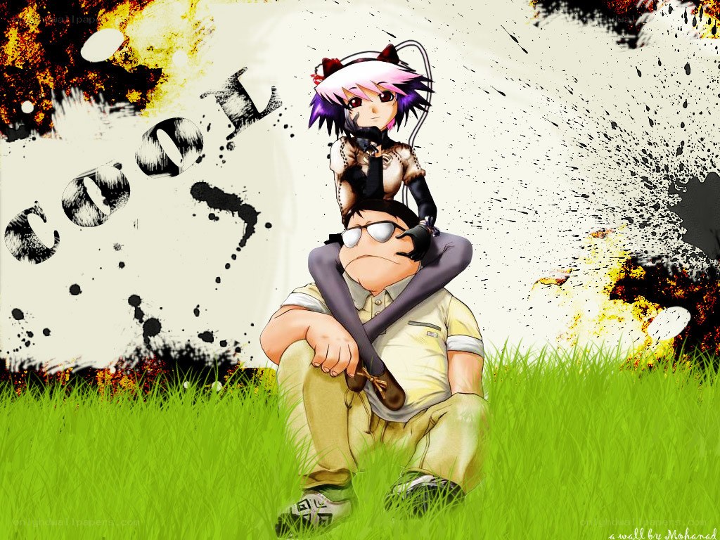 Anime characters in grassy field