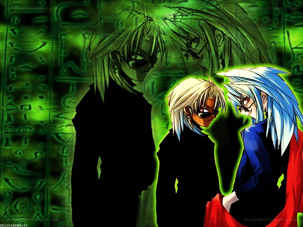 anime characters in green light