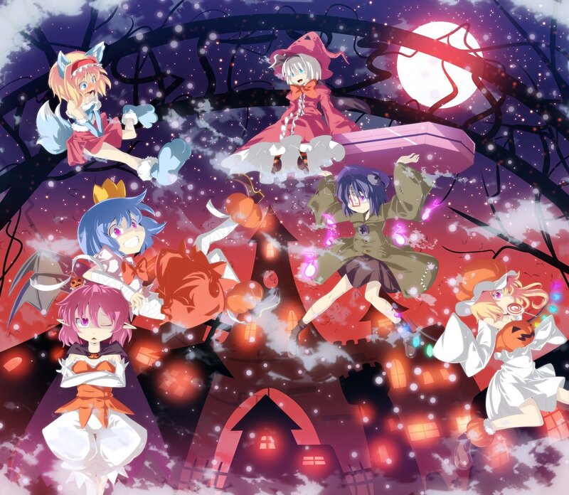 Anime Characters in Halloween Scene