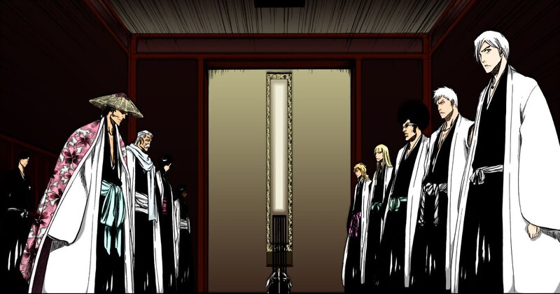 Anime Characters in Hallway — Black, Dramatic, Manga